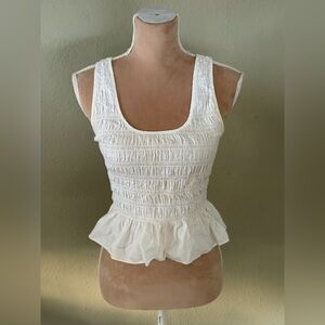 GAP White Smocked Peplum Blouse Top